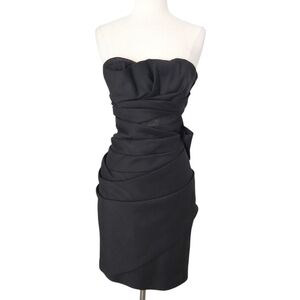 Viktor & Rolf Black Wool & Silk Ruched Mini Strapless Cocktail Dress- XXS-XS